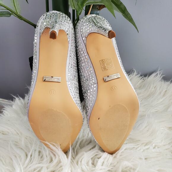 Lauren Lorraine Silver Rhinestone Embellished Pointed Toe Pumps 11 - Picture 6 of 9